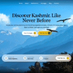 FlyMounte travel website hero section with Kashmir mountains parallax animation